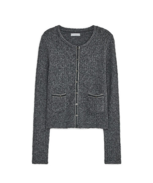 TRIM POINTELLE KNIT CARDIGAN - 2 COLORS CHARCOAL