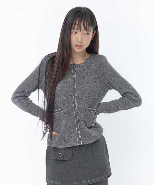 TRIM POINTELLE KNIT CARDIGAN - 2 COLORS CHARCOAL