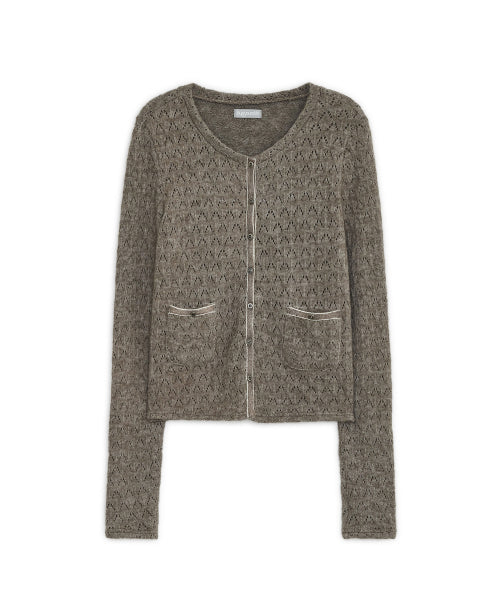 TRIM POINTELLE KNIT CARDIGAN - 2 COLORS BROWN