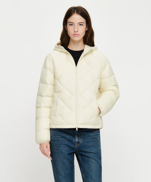W HOODED LIGHTWEIGHT DOWN JACKET - 3 COLORS IVORY