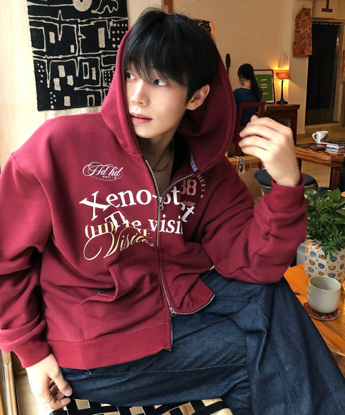 XENO STREET LETTERING HOOD ZIP UP - 5 COLORS BURGUNDY