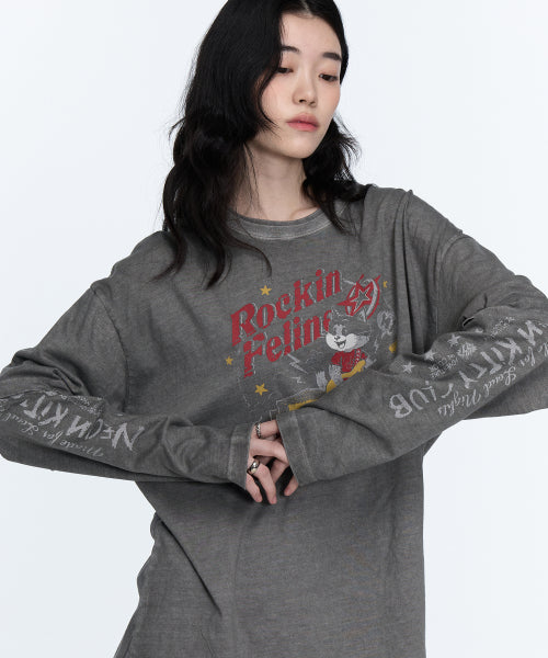 STAR CAT LAYERED PIGMENT LONG SLEEVE - 2 COLORS DARK GREY