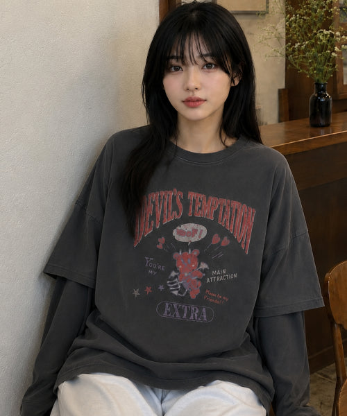 DEVIL BEAR LAYERED PIGMENT LONG SLEEVE - 2 COLORS SMOKE BLACK