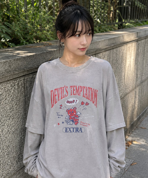 DEVIL BEAR LAYERED PIGMENT LONG SLEEVE - 2 COLORS GHOST GREY