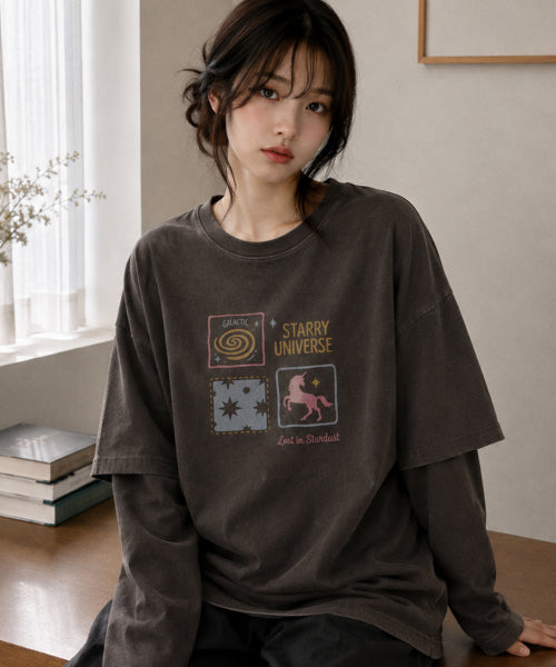 UNI STAR LAYERED PIGMENT LONG SLEEVE - 2 COLORS BROWN
