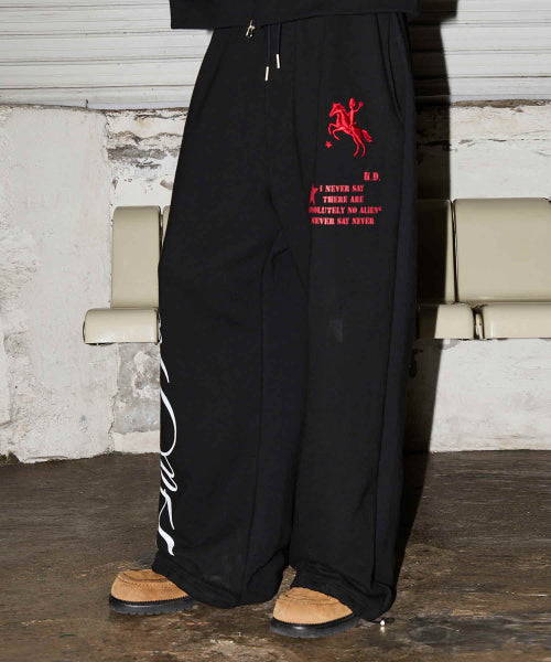 HOODHOOD X HOODGIRLS GRAPHIC WIDE STRING SWEATPANTS - 2 COLORS BLACK