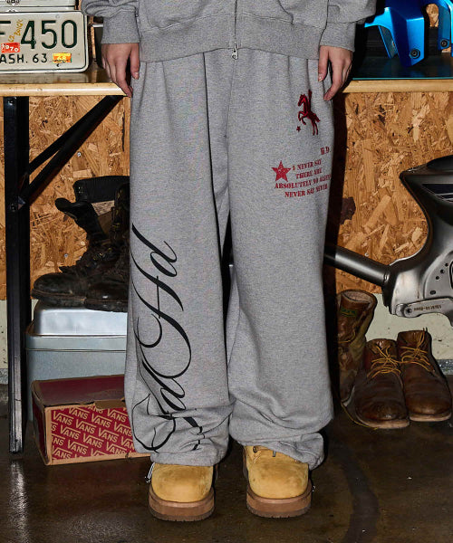HOODHOOD X HOODGIRLS GRAPHIC WIDE STRING SWEATPANTS - 2 COLORS MELANGE GREY