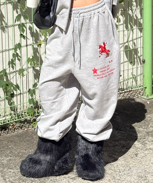 HOODHOOD X HOODGIRLS GRAPHIC WIDE STRING SWEATPANTS - 2 COLORS MELANGE GREY