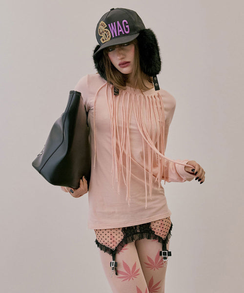 FRINGE SLEEVE TEE STONE AS SHOWN
