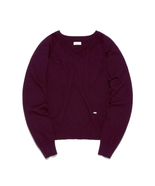 WOMEN COTTON CASHMERE V-NECK KNIT - 2 COLORS PURPLE