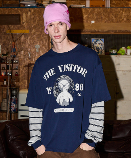 THE VISITOR STRIPE LAYERED LONG SLEEVE - 2 COLORS NAVY