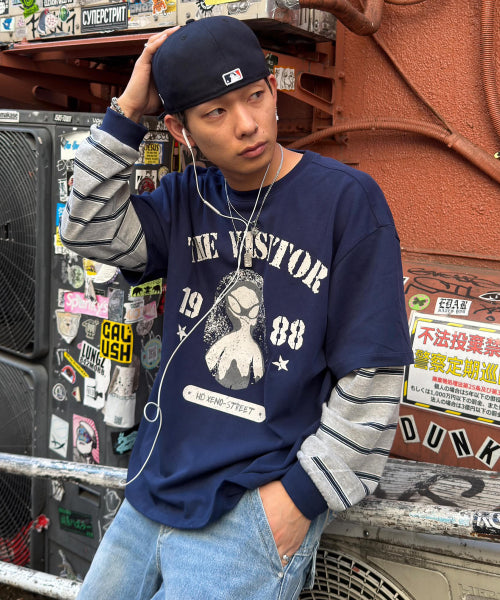 THE VISITOR STRIPE LAYERED LONG SLEEVE - 2 COLORS NAVY