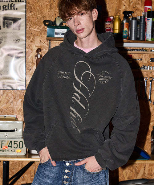 PIGMENT CUT OFF RAGLAN HOODIE - 2 COLORS CHARCOAL