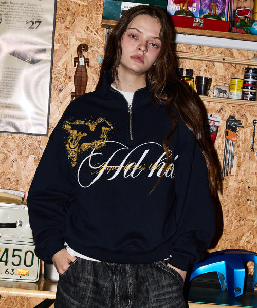 GRAPHIC HALF ZIP SWEATSHIRT - 2 COLORS NAVY