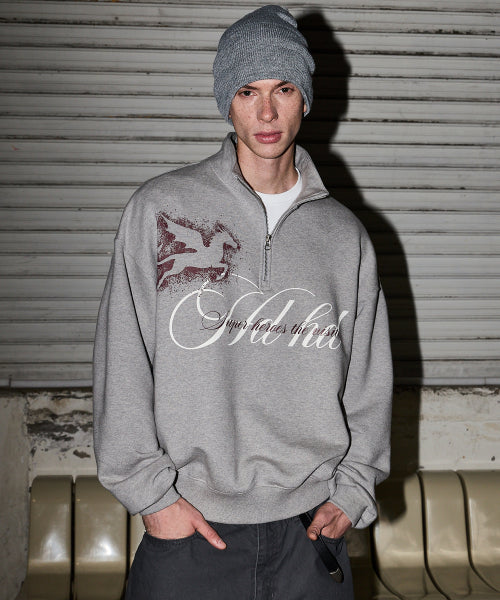 GRAPHIC HALF ZIP SWEATSHIRT - 2 COLORS MELANGE GREY
