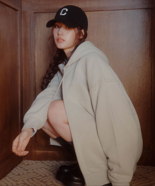 DIPLOMA CVNT VINTAGE HOODIE ZIP-UP #SANA同款！ - 2 COLORS AS SHOWN