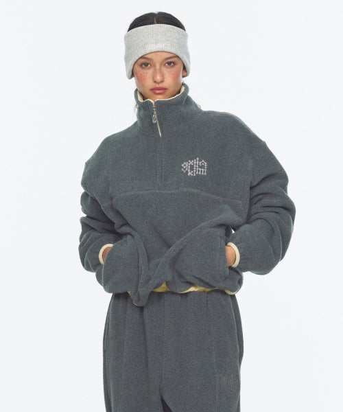 TWO TONE WARM FLEECE HALF ZIP PULLOVER - 2 COLORS CHARCOAL