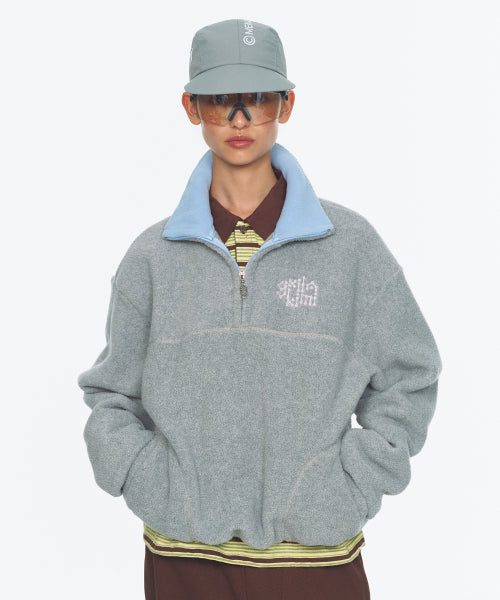 TWO TONE WARM FLEECE HALF ZIP PULLOVER - 2 COLORS MELANGE GREY