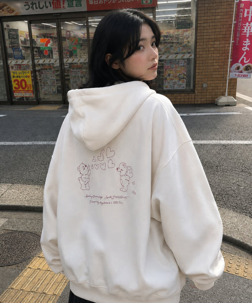 LOVING BEAR EMBROIDERY HOODIE CREAM