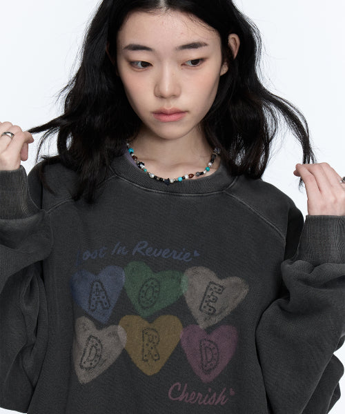CHERRY HEART RAGLAN PIGMENT SWEATSHIRT - 2 COLORS SMOKE BLACK