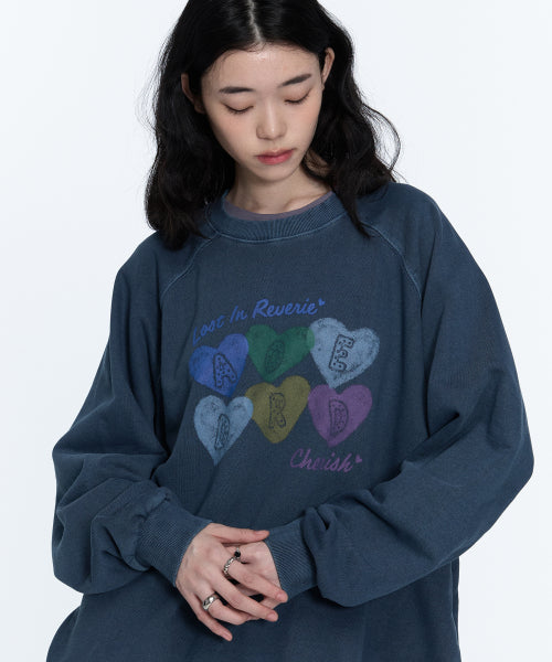 CHERRY HEART RAGLAN PIGMENT SWEATSHIRT - 2 COLORS BLUE
