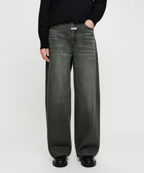 W BAGGY FIT DIRTY WASHED DENIM PANTS - 2 COLORS BLACK