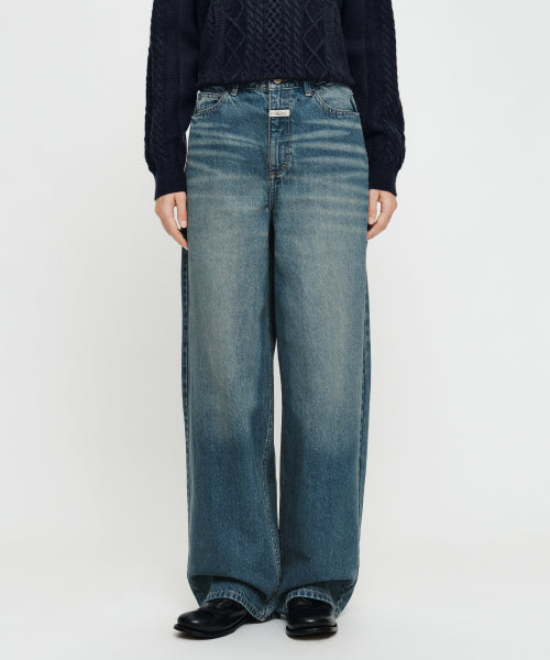 W BAGGY FIT DIRTY WASHED DENIM PANTS - 2 COLORS BLUE