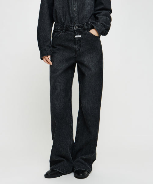 W SEMI WIDE STRIPE DENIM PANTS - 2 COLORS BLACK