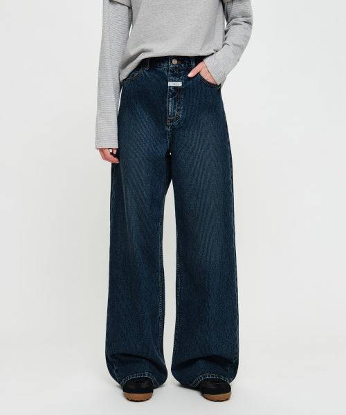 W SEMI WIDE STRIPE DENIM PANTS - 2 COLORS BLUE