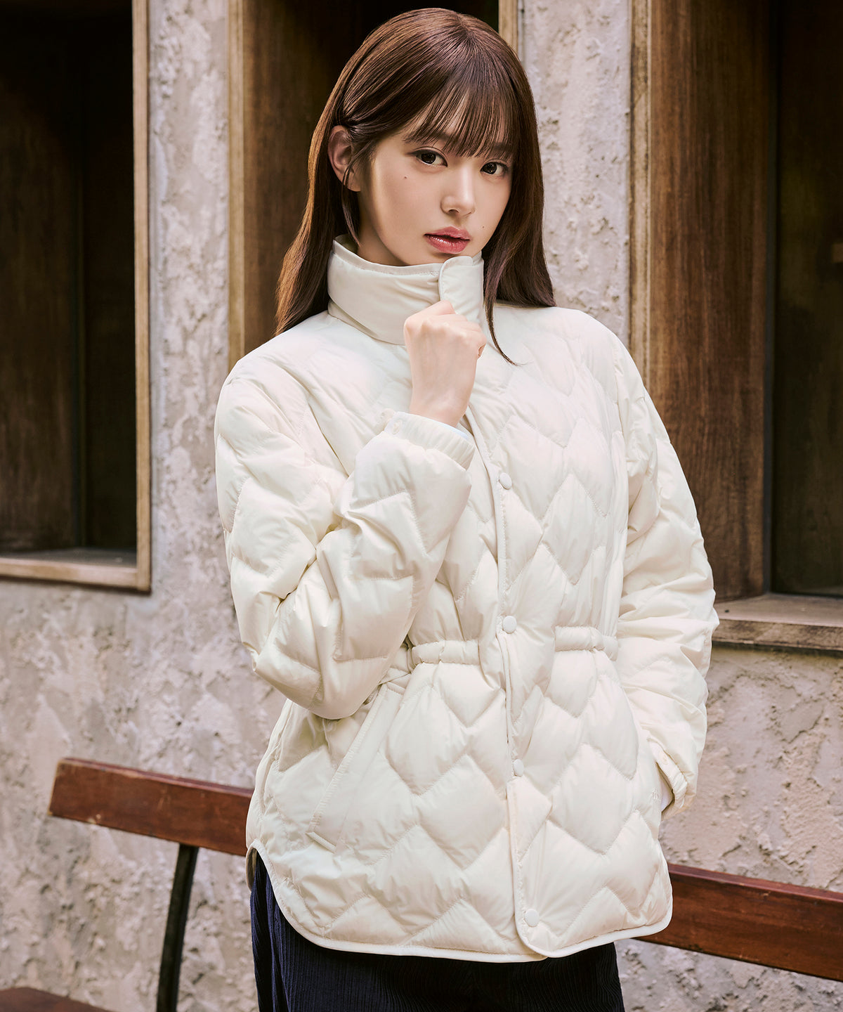 EIDER THERMOLOCK SLIM BLEND MIDDLE PADDING JACKET Cream WONYOUNG 同款