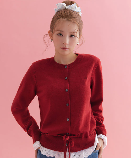 LACE LAYERED SHIRRING CARDIGAN #SEULGI同款! RED
