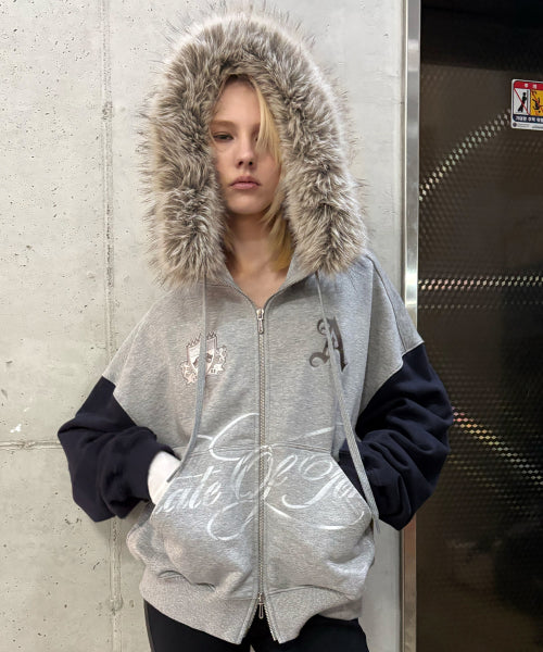 VARSITY ZIP HOODIE - 2 COLORS GREY