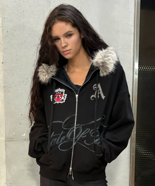VARSITY ZIP HOODIE - 2 COLORS BLACK