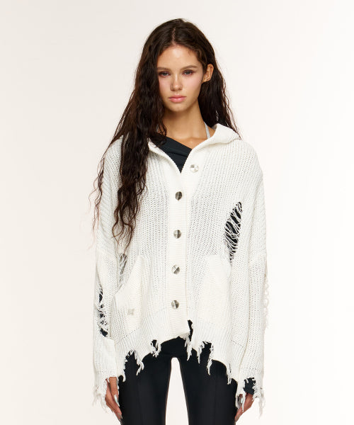 GRUNGE HOOD CARDIGAN - 3 COLORS IVORY