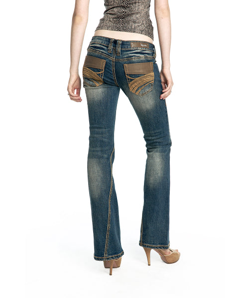 WESTERN CURVE EMBROIDERY JEANS - 2 COLORS BLUE
