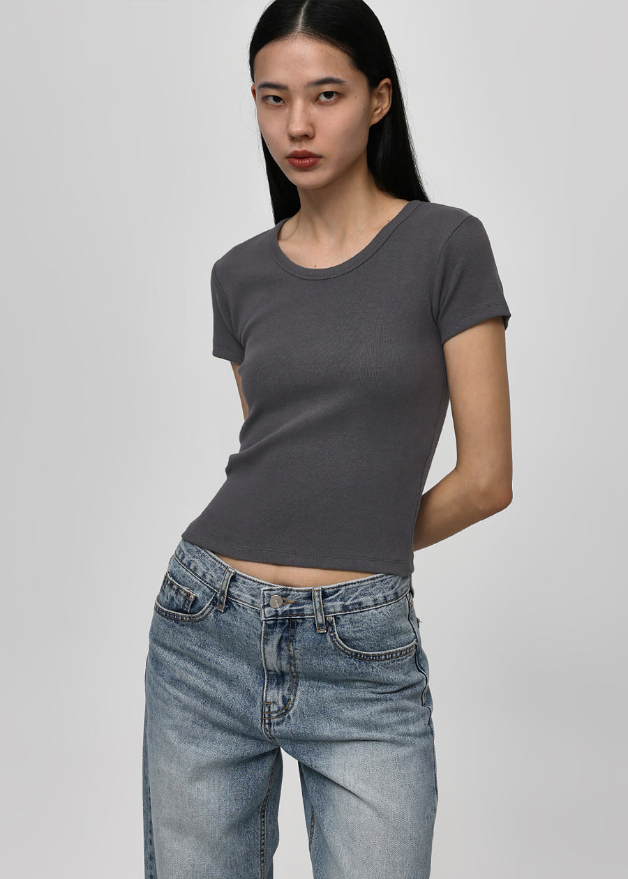 U-NECK RIBBED SHORT SLEEVE TEE - 5 COLORS 2