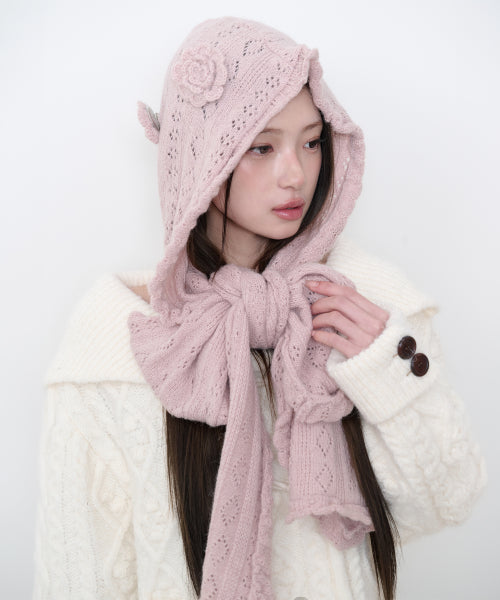 FLEUR HOOD MUFFLER - 2 COLORS PINK
