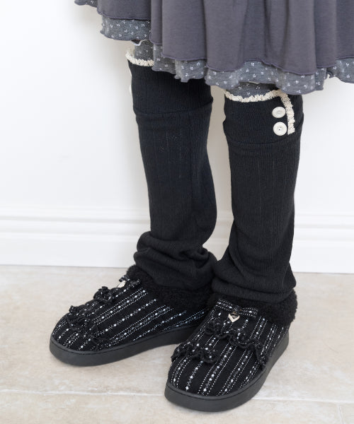 FUR TRIM RUFFLE PADDED SHOES - 2 COLORS BLACK