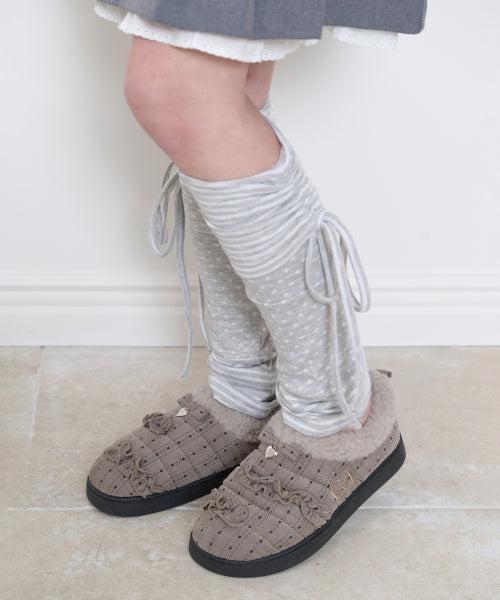 FUR TRIM RUFFLE PADDED SHOES - 2 COLORS BEIGE