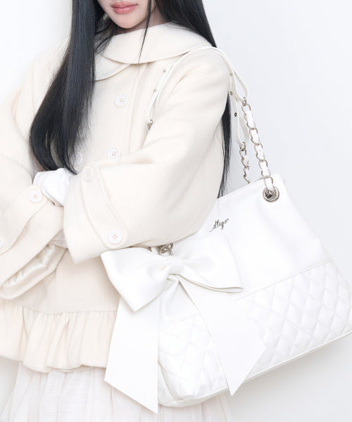 RIBBON QUILTED SHOULDER BAG - 2 COLORS WHITE