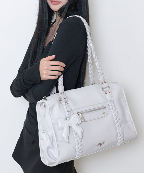 BRAIDED BIG SHOULDER BAG - 3 COLORS GREY