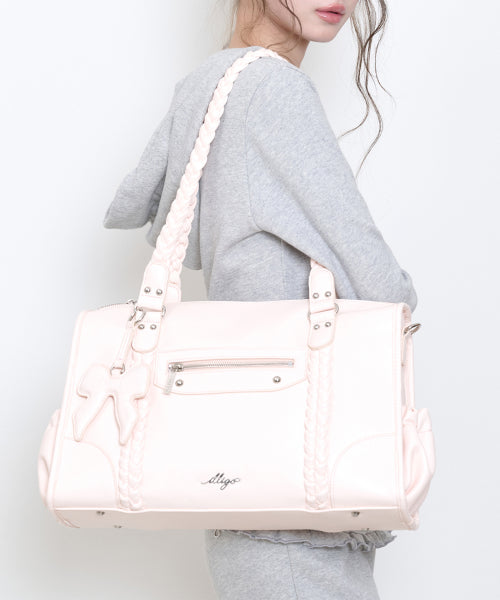 BRAIDED BIG SHOULDER BAG - 3 COLORS PINK