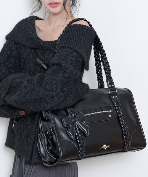 BRAIDED BIG SHOULDER BAG - 3 COLORS BLACK