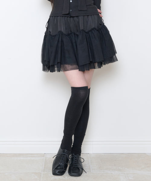 SHEER COLOR BLOCK SKIRT - 3 COLORS BLACK