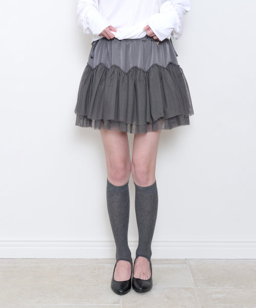 SHEER COLOR BLOCK SKIRT - 3 COLORS CHARCOAL