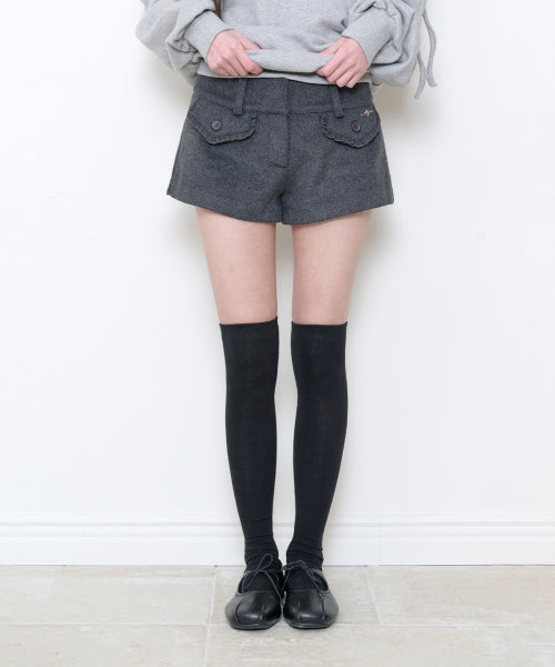 POCKET RUFFLE SHORTS - 2 COLORS CHARCOAL