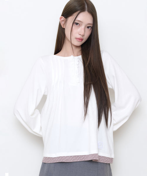FLORAL COLOR BLOCK BUTTON TOP - 3 COLORS IVORY