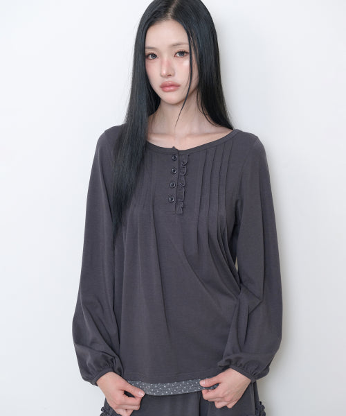 FLORAL COLOR BLOCK BUTTON TOP - 3 COLORS CHARCOAL