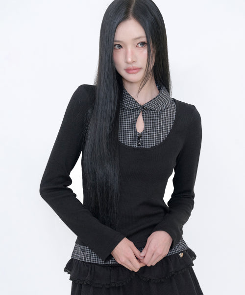 LAYERED SHIRT BUTTON TOP - 2 COLORS BLACK