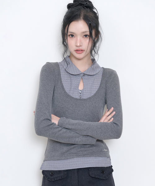 LAYERED SHIRT BUTTON TOP - 2 COLORS CHARCOAL